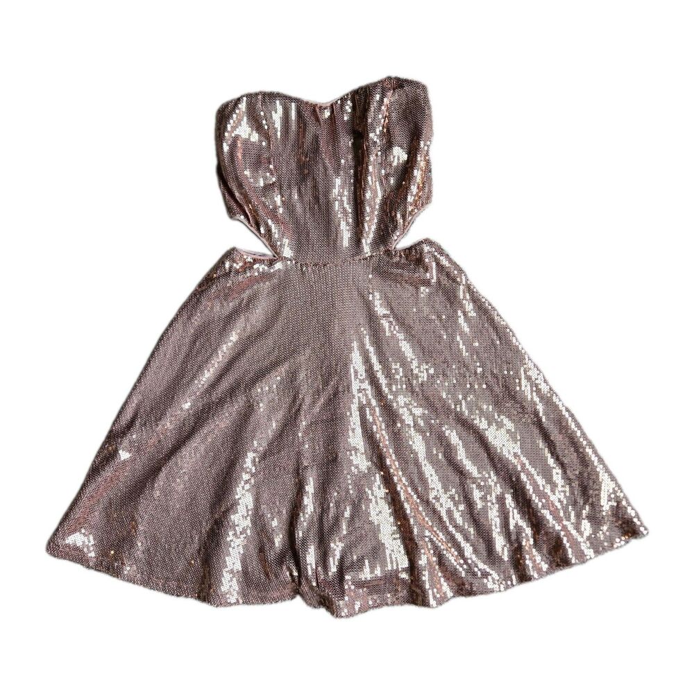 Forever 21 Strapless Mini Dress Size Small Rose Gold Sequined Party Cocktail